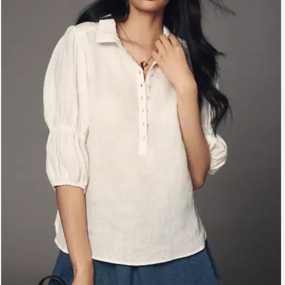 Pilcro Linen Puff Sleeved Blouse NWT Large
